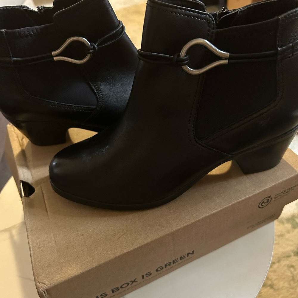 Clarks Black Ankle Boots with Silver Detail